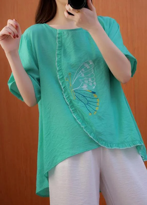 Organic O-Neck Summer Clothes For Women Fashion Ideas Green Blouses