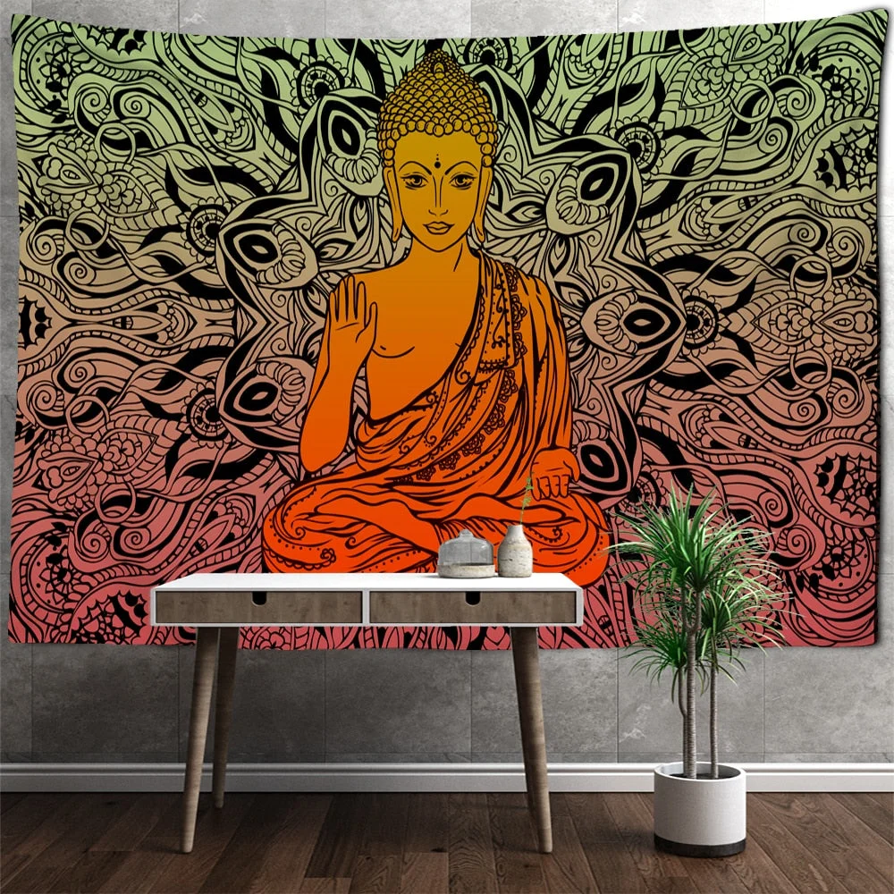 Indian Buddha Statue Tapestry Mandala Wall Hanging Wall Cloth Chakra Tapestries Psychedelic Yoga Carpet Home Decoration