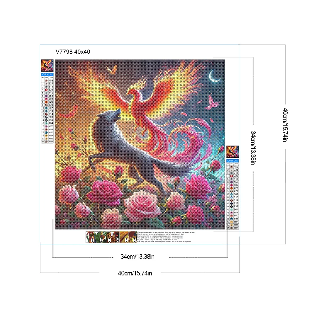Diamond Painting - Full Round Drill - Rose Phoenix Wolf(Canvas|40*40cm)