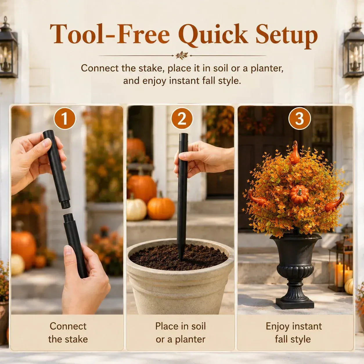 Artificial Fall Pumpkin Tree Stakes - Porch, Planter & Pathway Decor