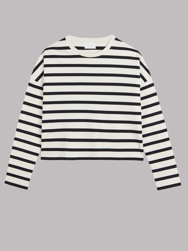 Pure Cotton Loose Pullover Striped Women's Long Sleeve tjj Shicloths