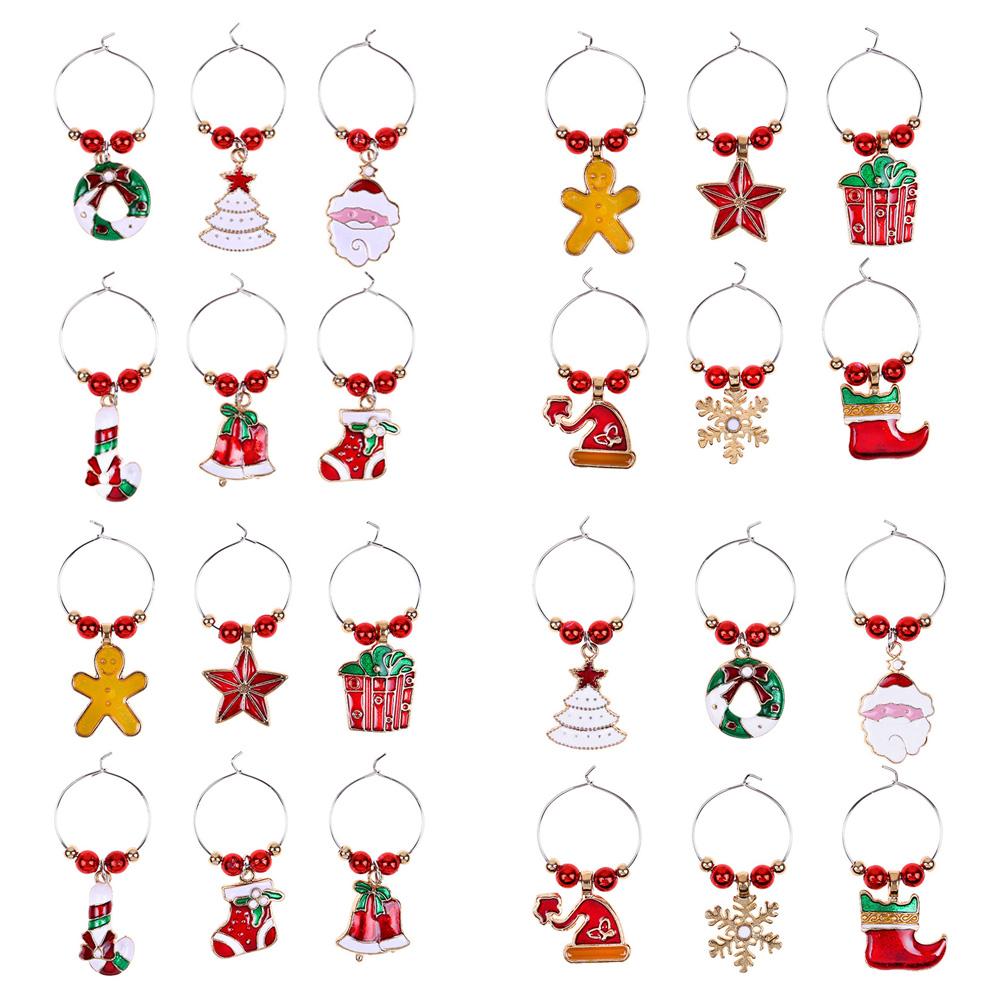 

6pcs Cup Decoration Rings Home Party New Year Christmas Wine Glass Pendants, Style four, 501 Original