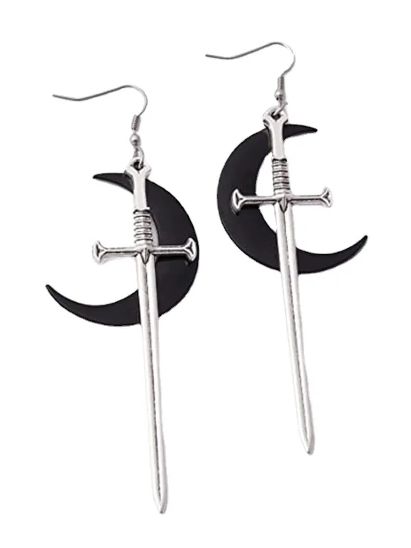 Vintage Statement Moon & Sword Earrings