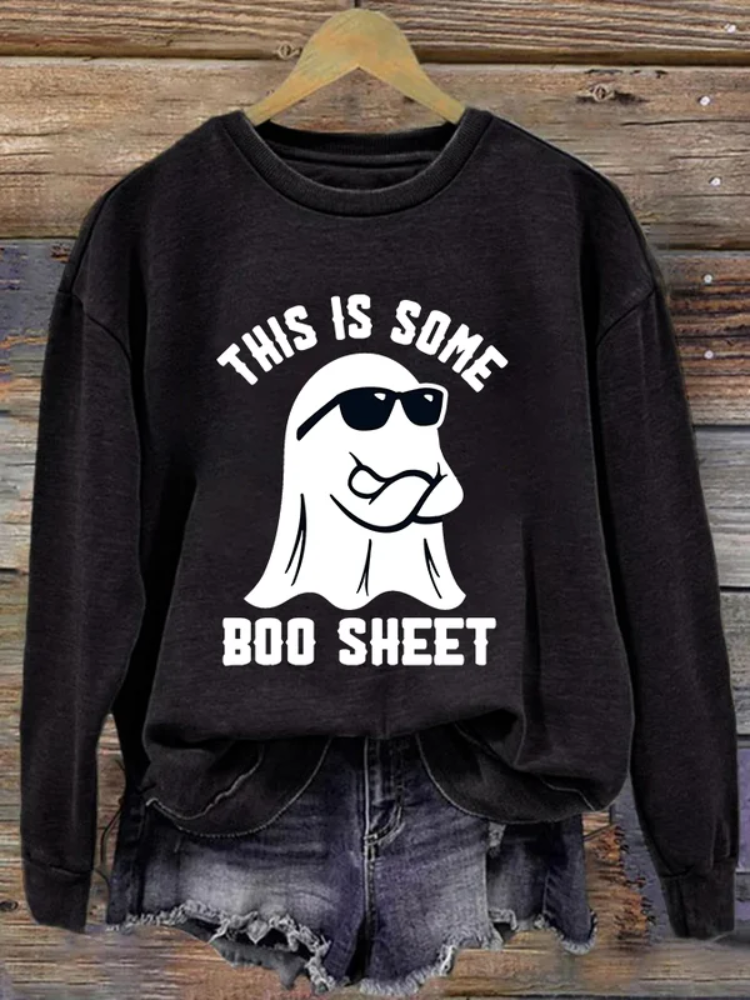 Wearshes Women's Halloween This Is Some Boo Sheet Printed Crew Neck Long Sleeve Sweatshirt