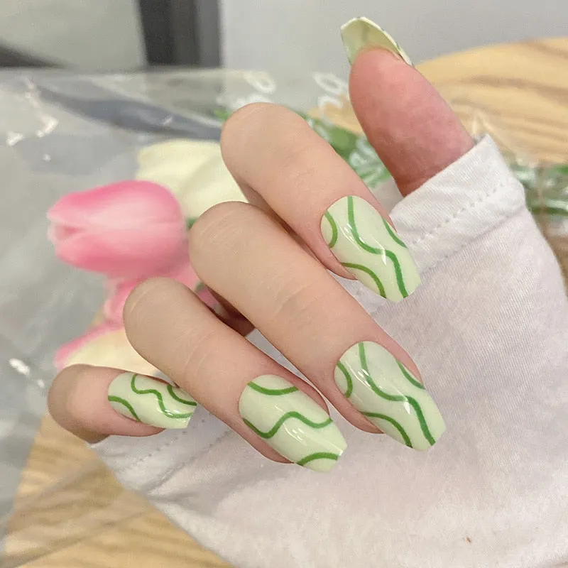 24pcs Pink False Nail Micro Clear Cute Fake Nails Press On Nail Long Nails With Rhinestones Summer Nail Art Decoration 515-Nail Inspo