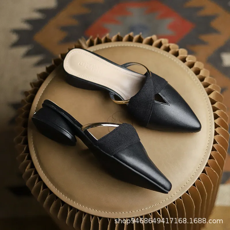Breakj Breakj Half Slippers Women's Summer Wear 2025 Summer New Shoes Pointed Flat Bottom Muller Cool Slippers Half-To-Single Shoes