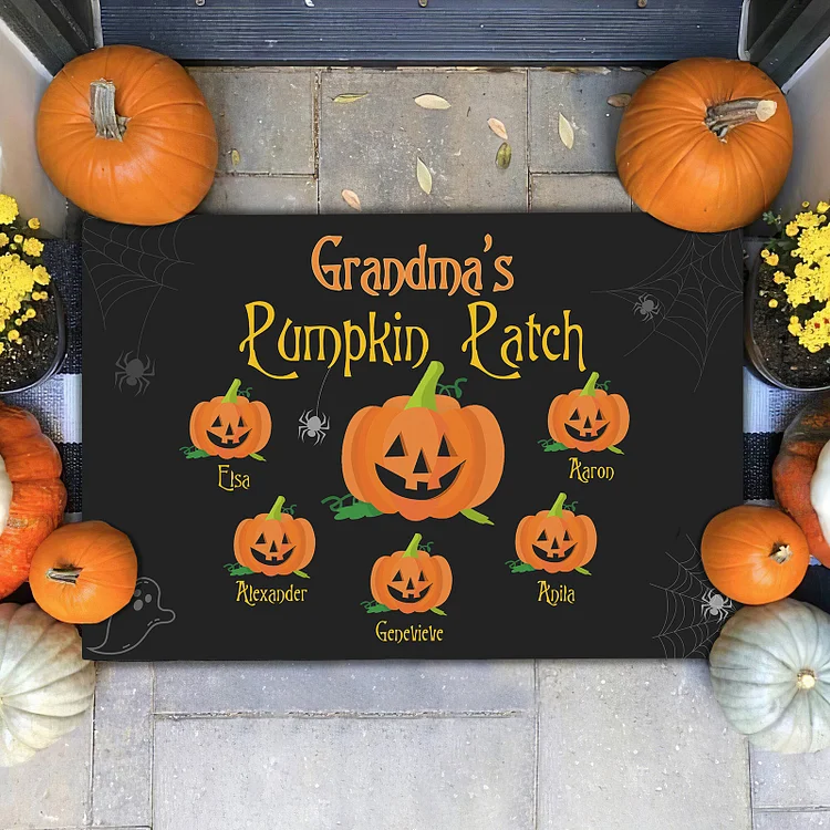 Personalized Halloween Doormat Custom 6 Names Pumpkin Doormat Home Decor - Grandma's Pumpkin Patch