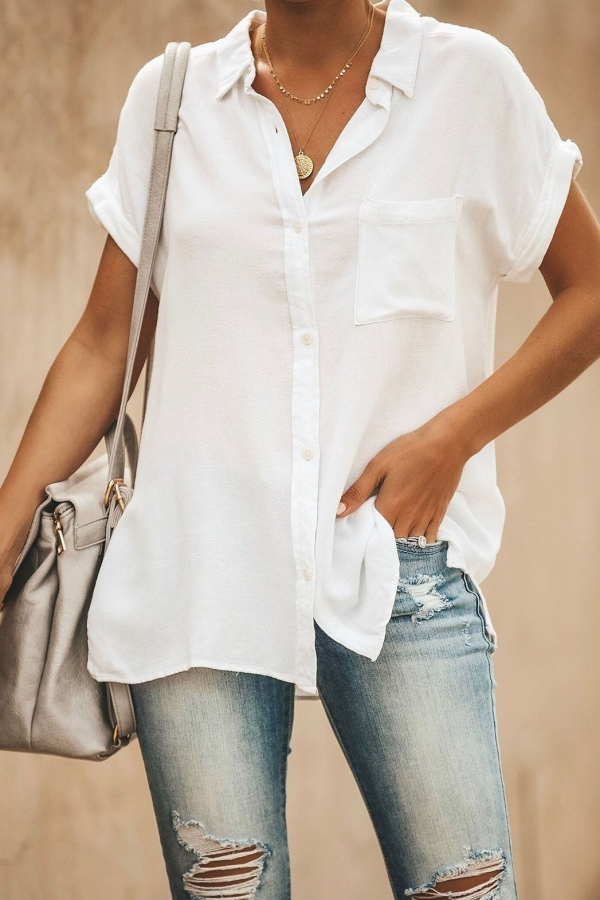 Summer Cool Solid Color VNeck ShortSleeved Casual Wear