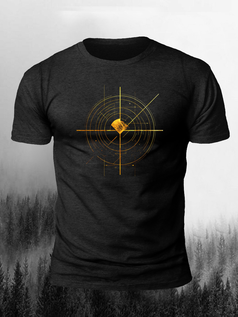 Men's Geometric Lines Mountains Printed Short-Sleeve T-shirt