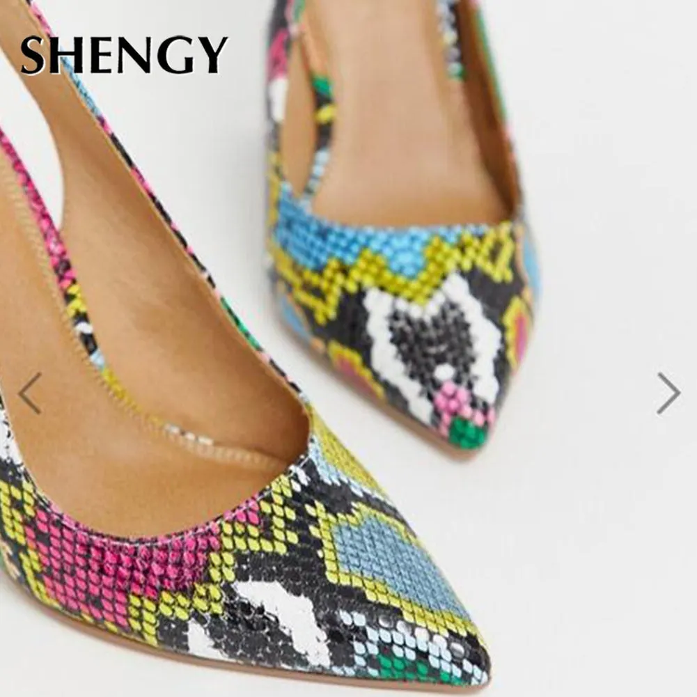 SHY High Heels 2022 New INS HOT Design Multi Snake Printed Summer Sandals Woman Shoes Party Lady Female Office Shoes