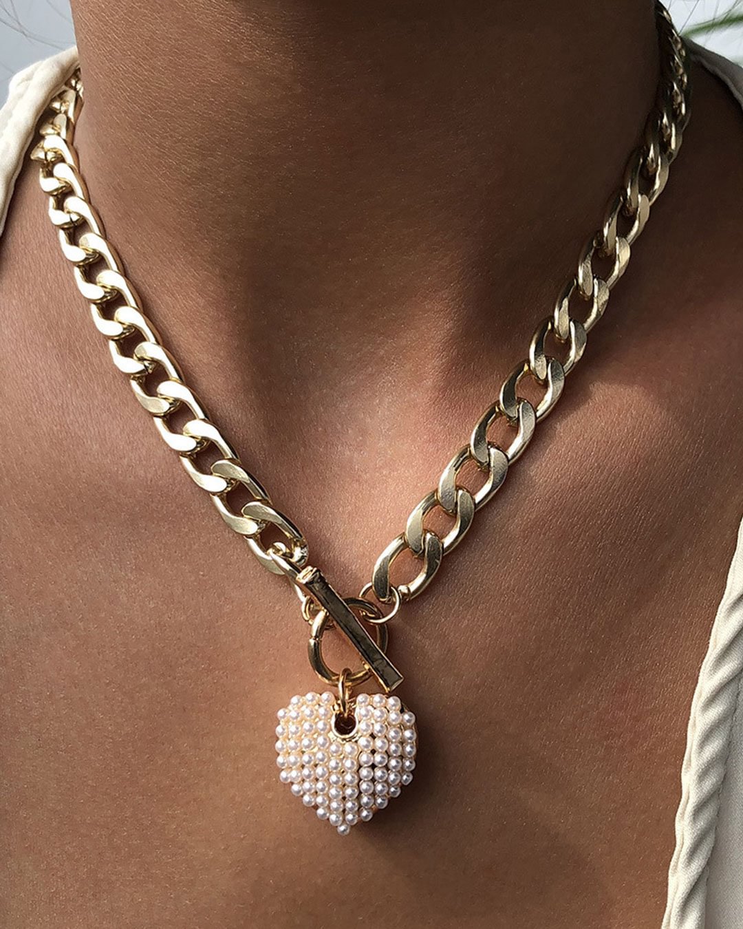 Fashionv-Punk Pearl Heart Necklace