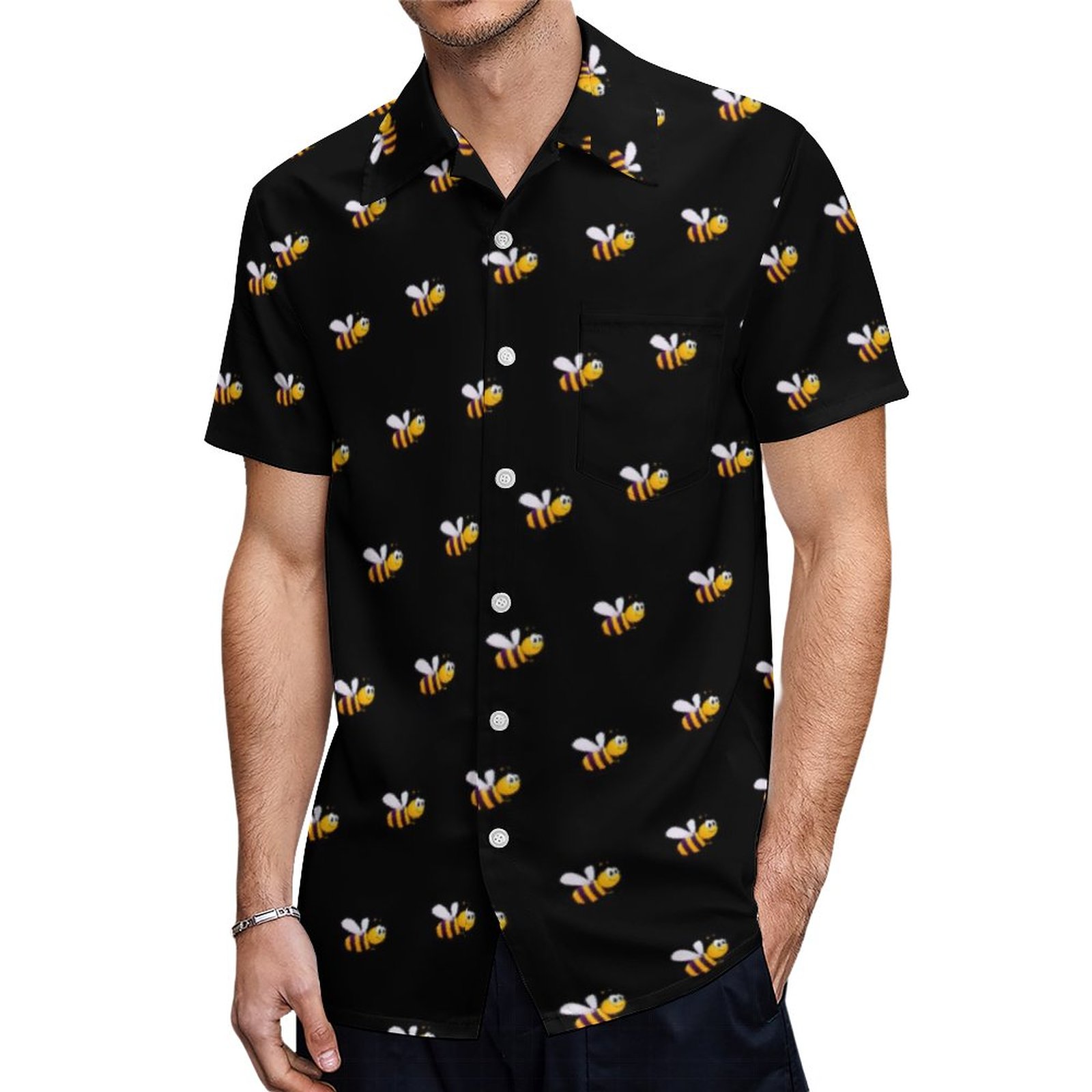 Black Bumble Bees Cute Funny Hawaiian Shirt Mens Button Down Plus Size Tropical Hawaii Beach Shirts
