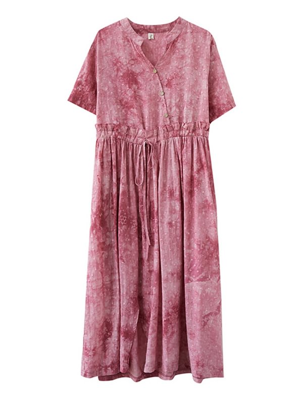 Tie-Dyed Split-Side V-Neck Long Dress