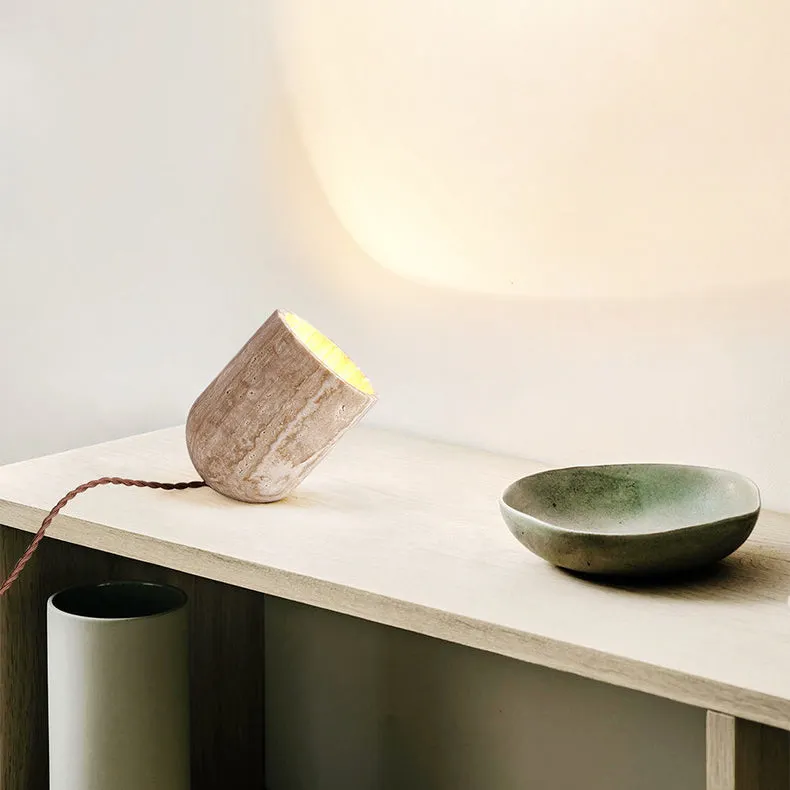 Traditional Japanese Travertine Handmade Cylinder 1-Light Table Lamp For Bedside mysite