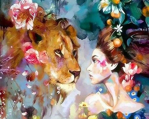 

Woman With Lion – Paint By Numbers - 40*50CM, 501 Original