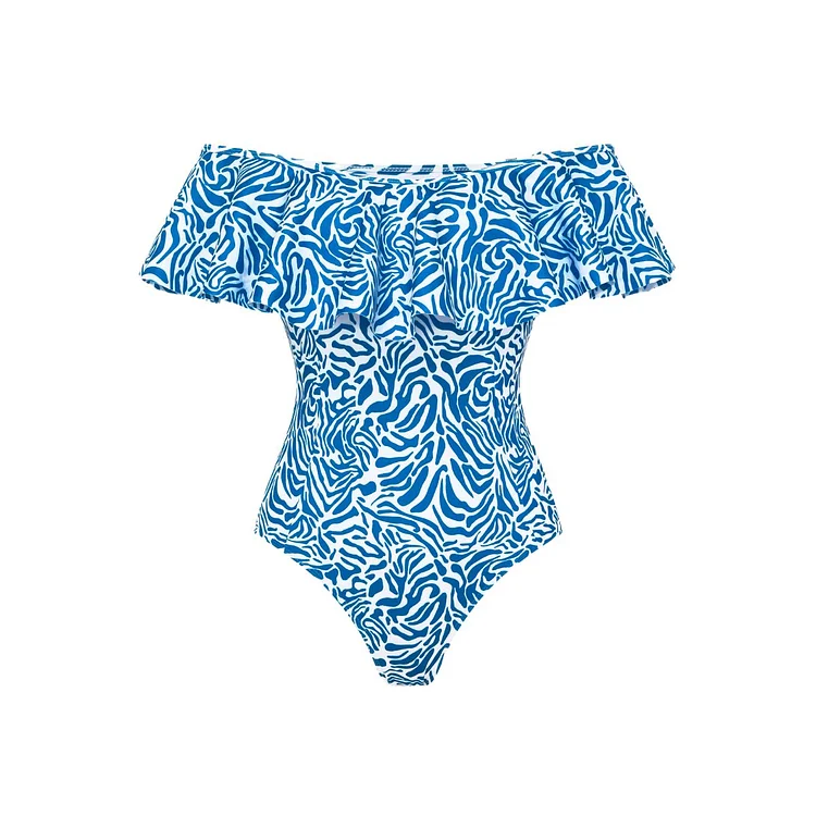 Ruffle Printed One Piece Swimsuit and Skirt