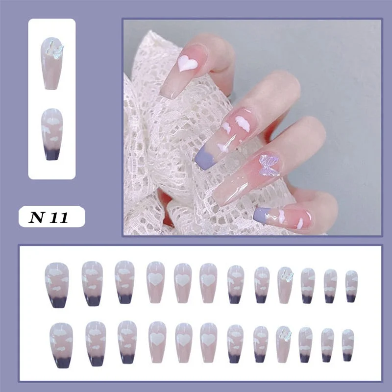 24pcs false nails matte Green Nails Patch with glue Removable Long Paragraph Fashion Manicure press on Nail tips free shipping-Nail Inspo