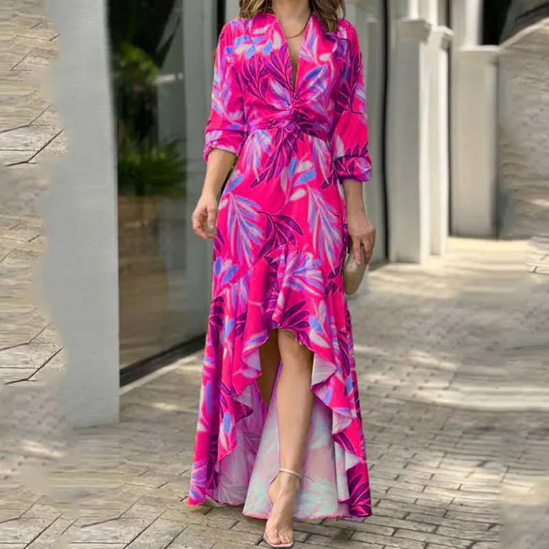 Brownm Brownm Fashion Women's Wear Ins Fashion Print Lace-Up Temperament Elegant Slit Dress
