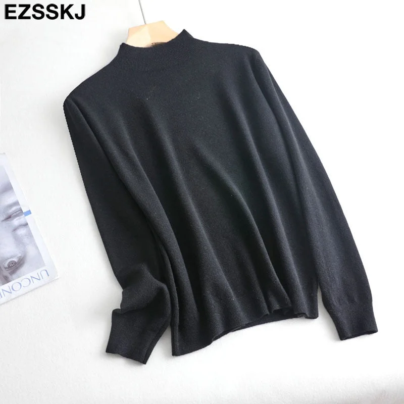 Basic Loose soft solid color turtleneck Sweater Pullover Women Casual Long Sleeve chic bottom Sweater Female Jumpers top