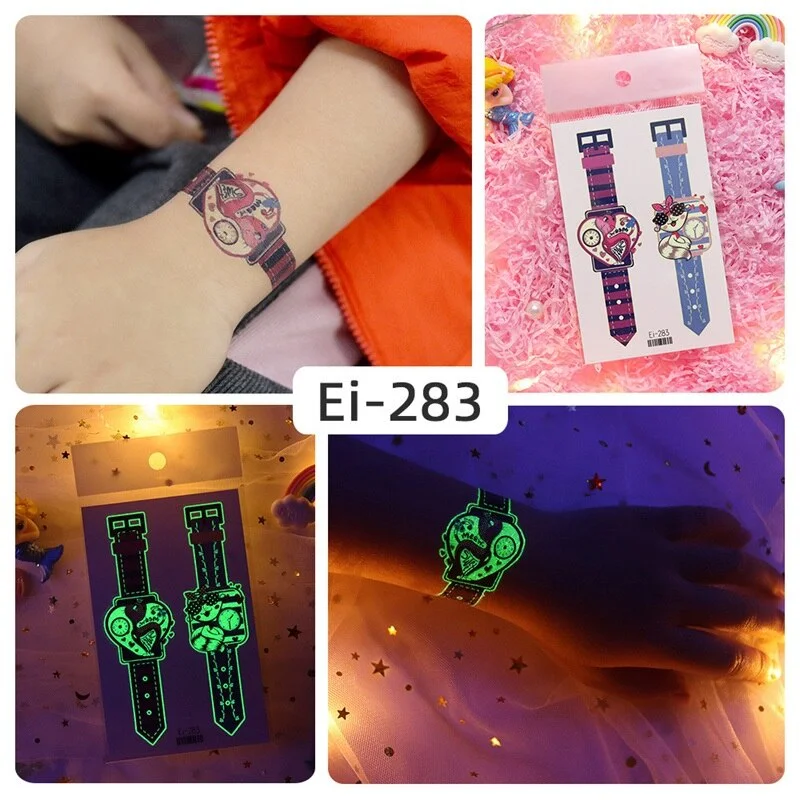 24 kinds Luminous Tattoo Sticker Children Arm Face Glowing Tattoos Watch Boys Body Art Girls Tatto Party Makeup Kids Gift