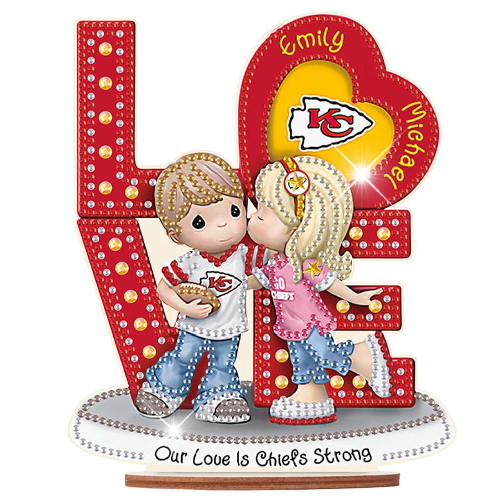 DIY LOVE Kansas City Chiefs Wooden Special Shape Diamond Painting Desktop Ornaments for Home Decor