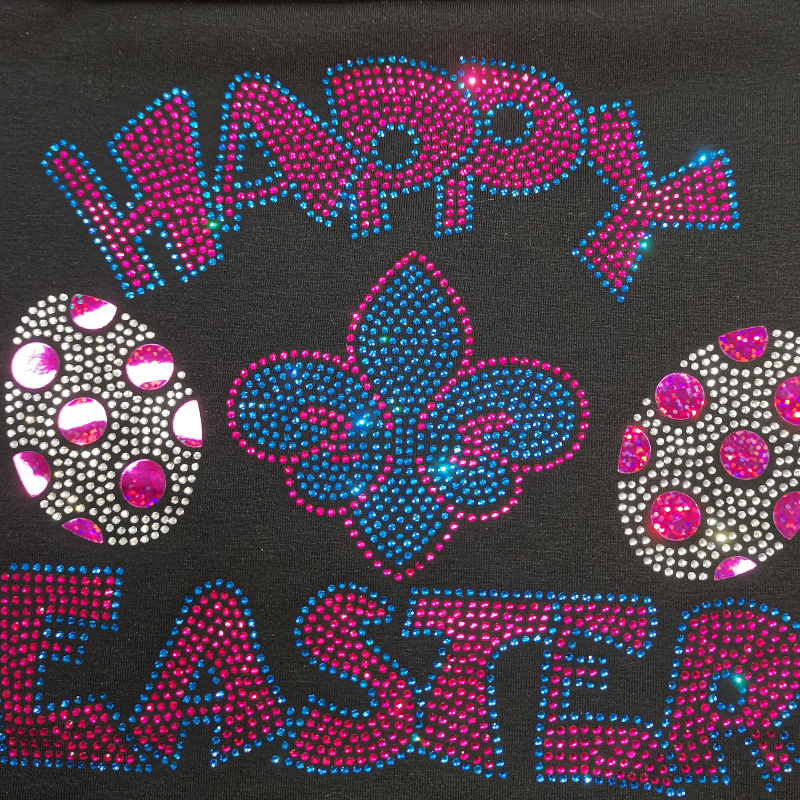 Best selling easter day hologram vinyl rhinestone iron on transfers