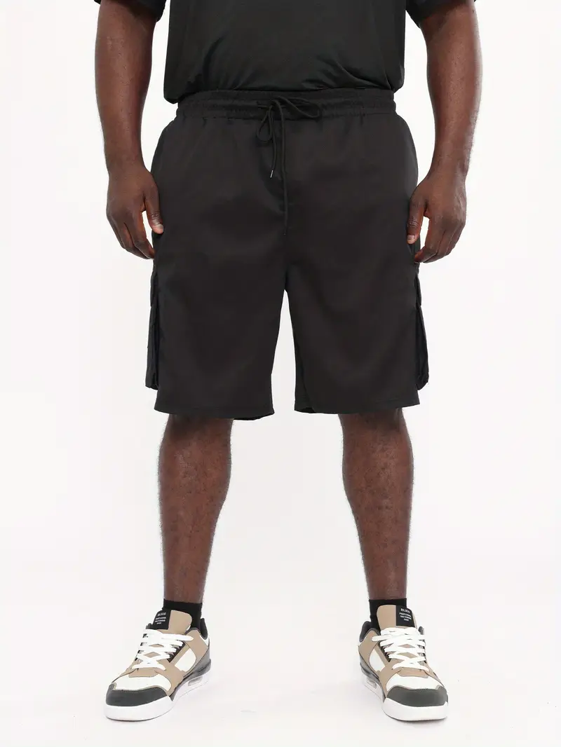 mens plus size solid color cargo shorts drawstring short pants for   chic style details 6