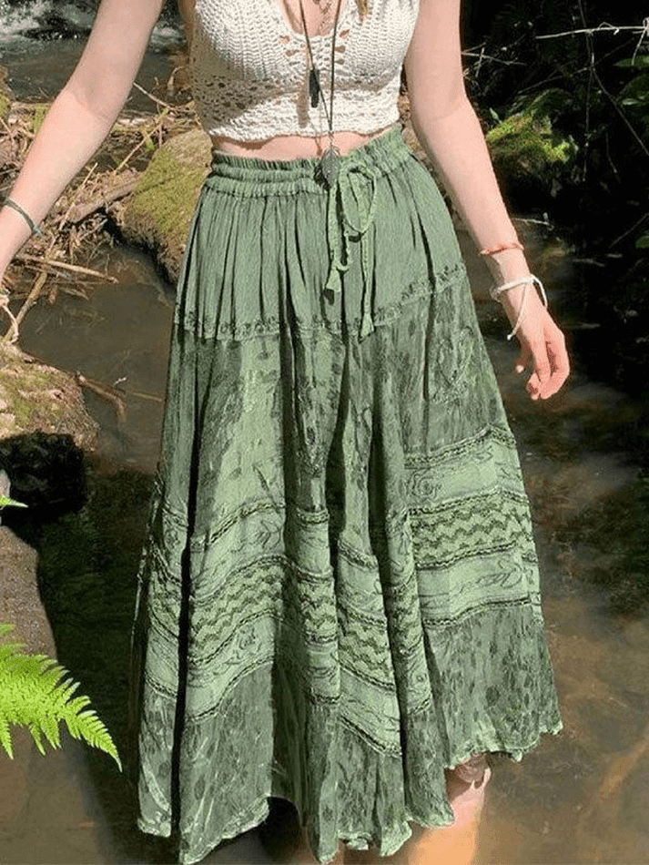 Toloer Fairy Vintage Printed Midi Skirt-Outfit Ideas