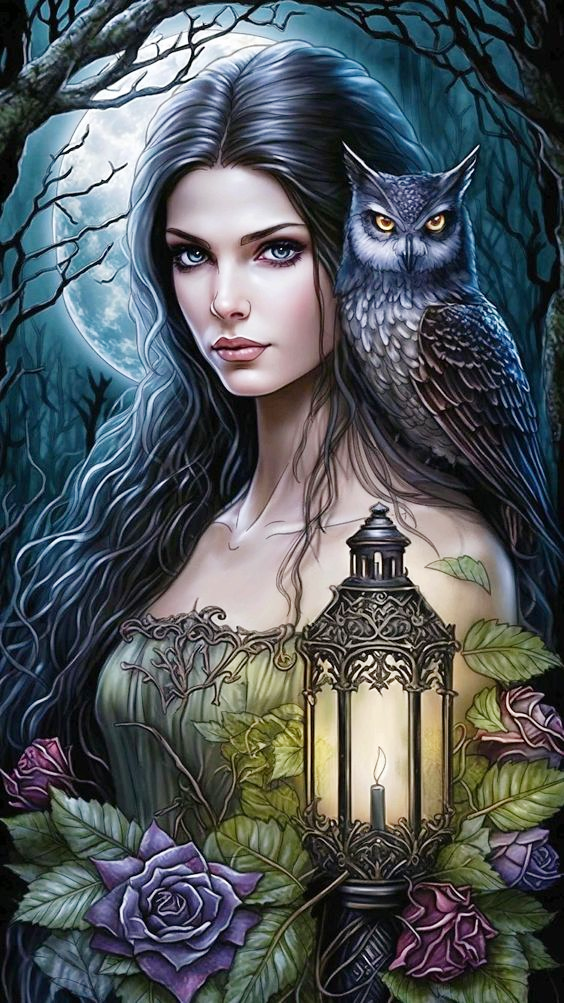  Belle And The Owl 40*70CM (Canvas)AB Round Drill Diamond Painting gbfke