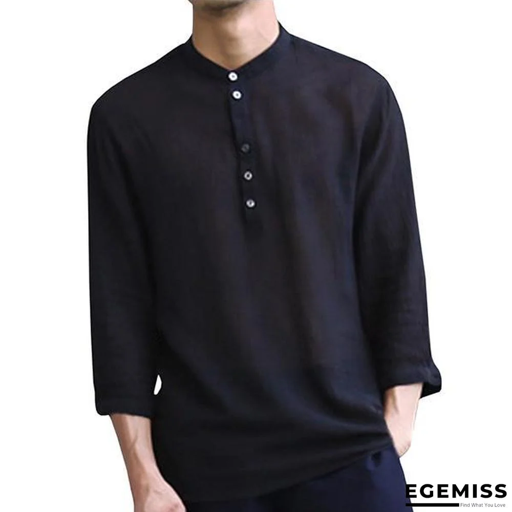Men Button Solid Cotton Linen Half Sleeve Shirts Linen | EGEMISS