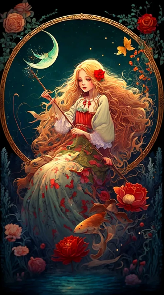 Mermaid Moon Girl 30*70CM(Canvas) Full Round Drill Diamond Painting gbfke