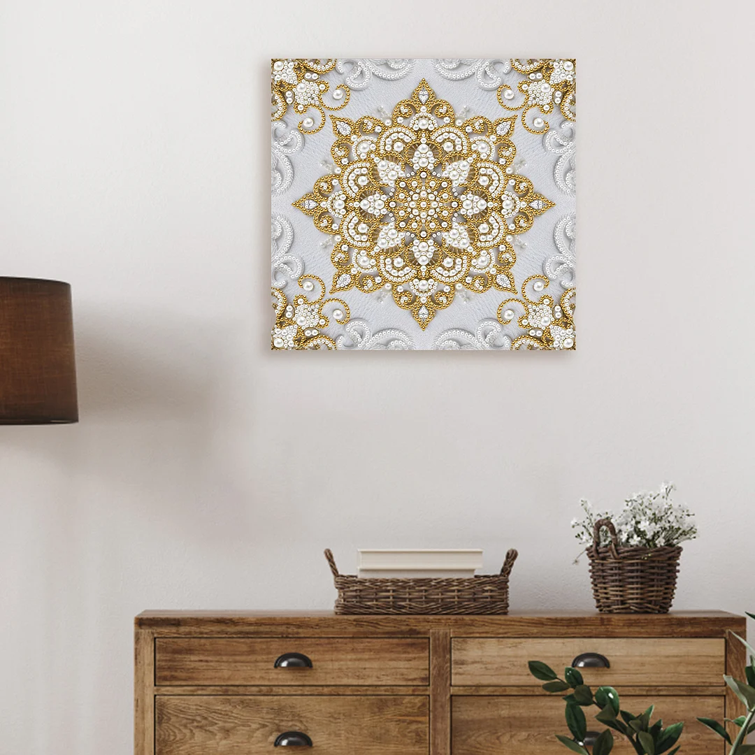Square Mandala DIY Pearl Diamond Art Kit for Adult Home Decor 25x25cm With Frame