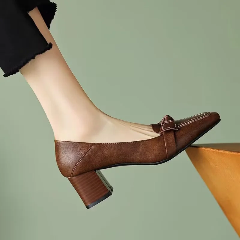 Breakj Breakj Retro High Heel Single Shoe Women 2025 Spring And Autumn New One-Legged Bow Bow Coarse Heel High Heels Women