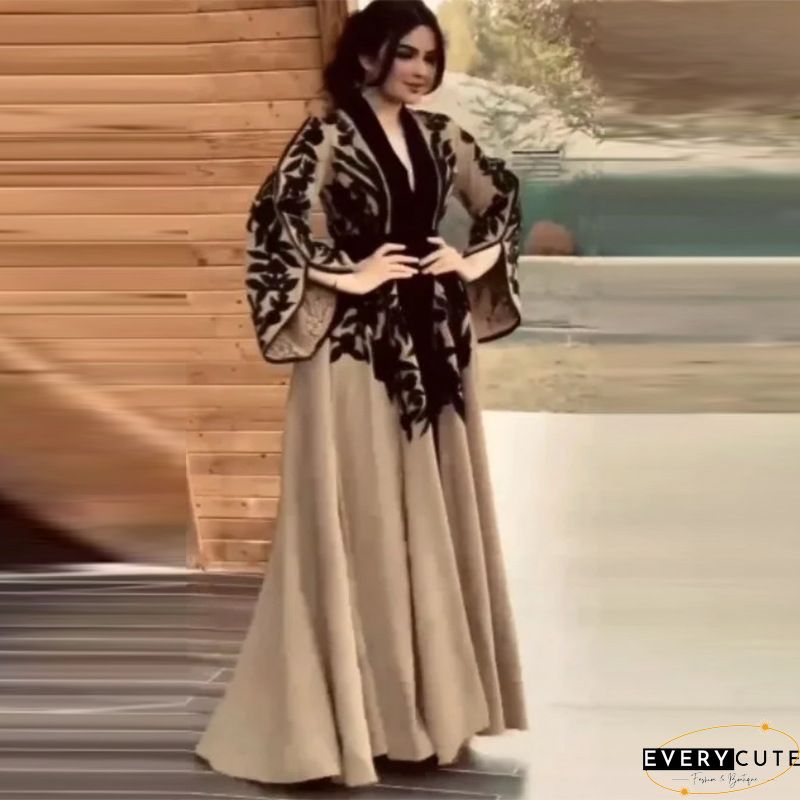 Fashion Casual Print Split Joint V Neck A Line Dresses