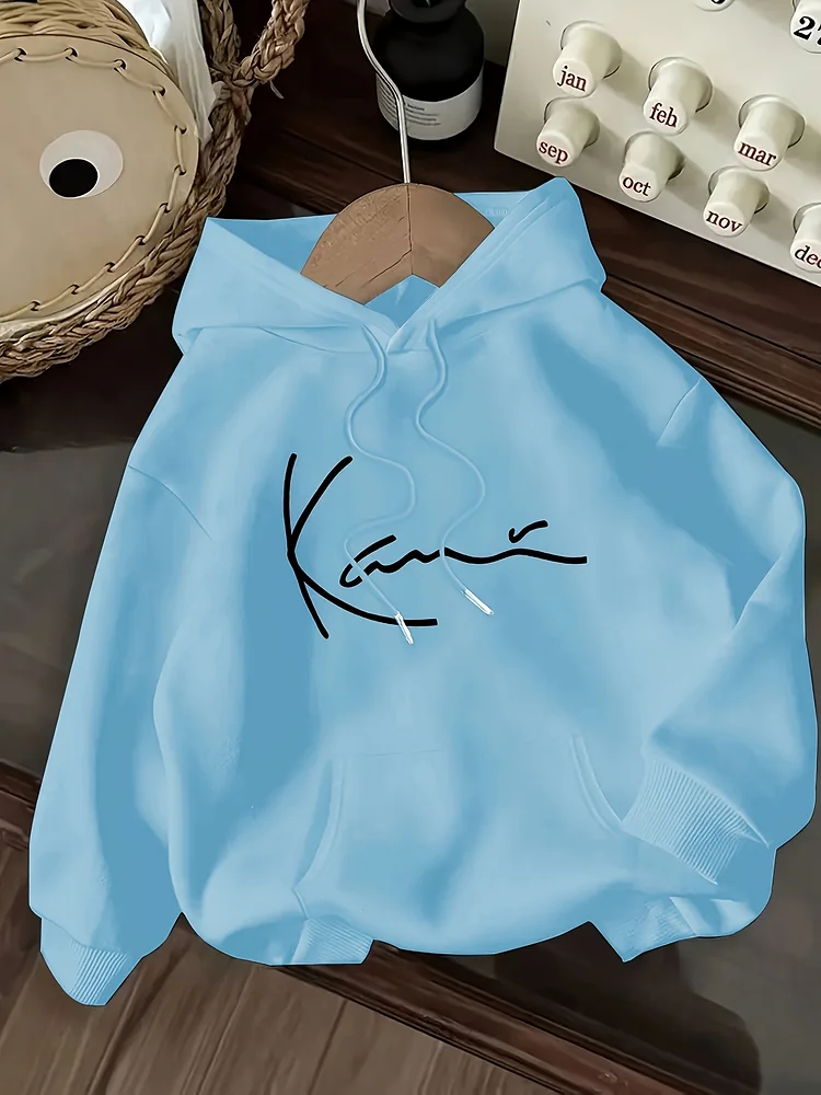 Women's Casual Y Hoodie With Letter Print - Loose Fit 100% Polyester Sweatshirt, Machine Washable Lightweight 250gsm For Spring Summer Fall, Front Pockets & Ribbed Cuff