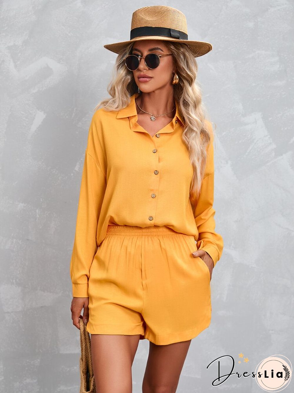 New Summer Leisure Suit Women's Long Sleeve Shirt Shorts 2-piece Fashion Temperament Street Women's Dress Two Piece Set