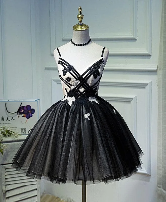 Unique Black Tulle Short Prom Dress, Black Homecoming SP15783