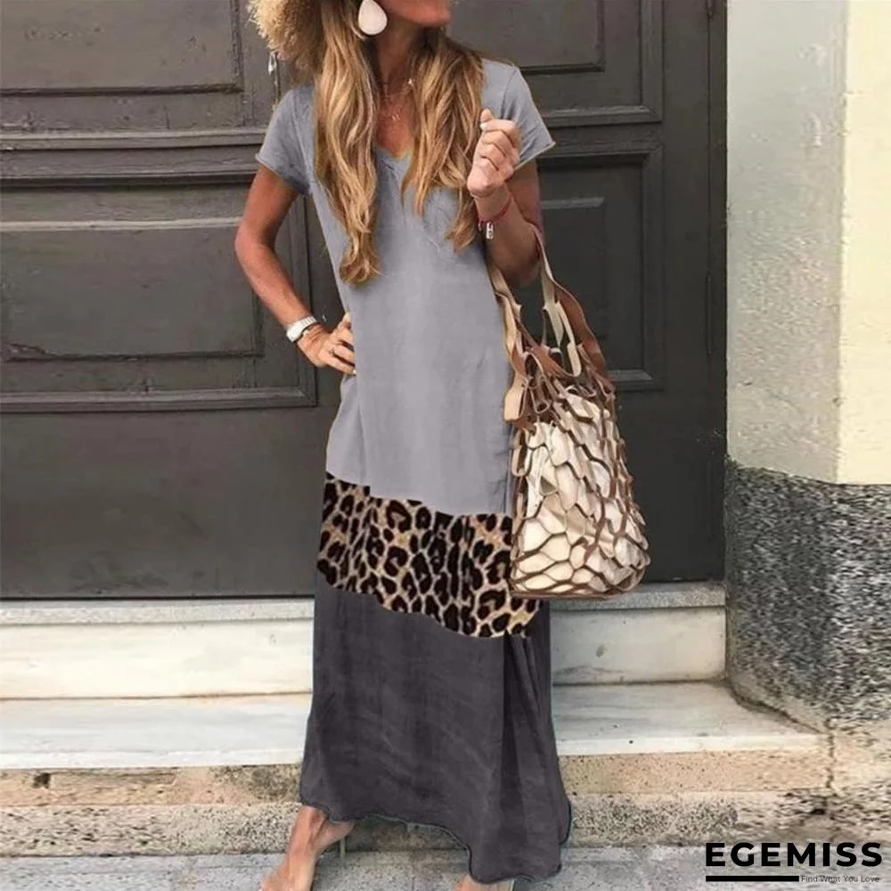 Color Stitching Leopard Print Maxi Dress | EGEMISS