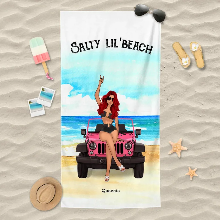 Custom Beach Towel -Salty Lil'beach Jeep Girl 