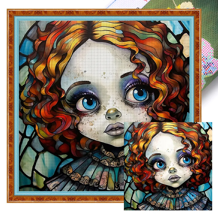 【Huacan Brand】Big Eyed Doll 11CT Stamped Cross Stitch 40*40CM