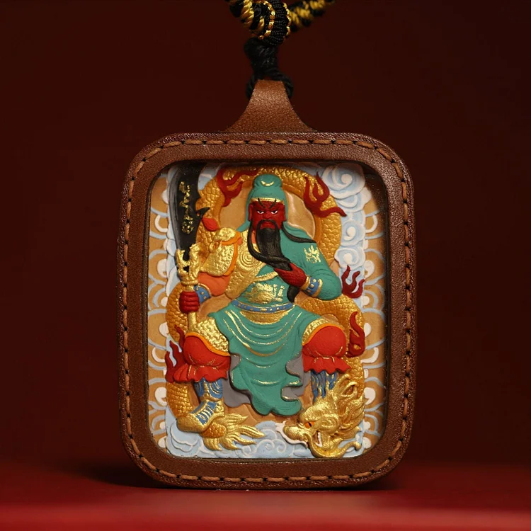 Thangka Buddha Leather Case Loyalty and ProtectionGreen Robe Guan Gong Thangka