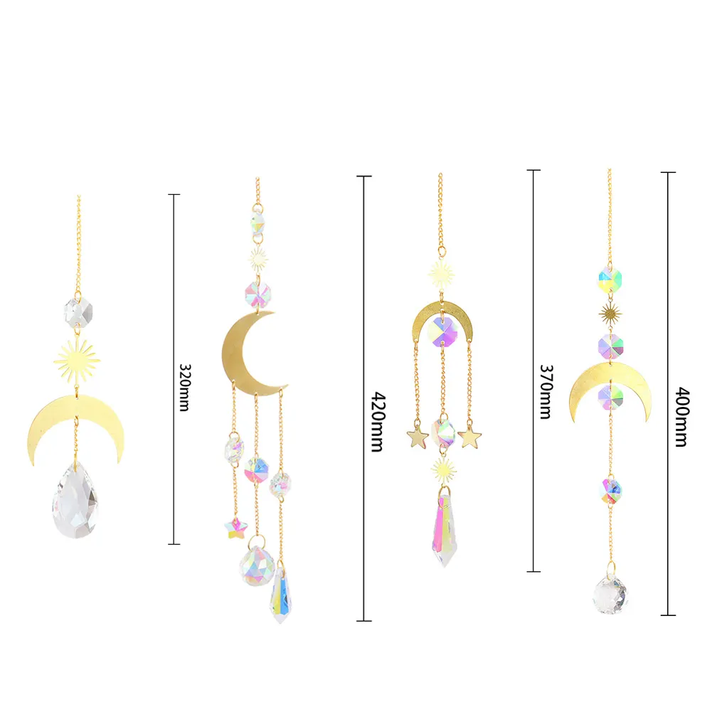 1/4pcs Hanging Crystal Light Catcher Metal Moon Sun Garden Wall Wind Chime