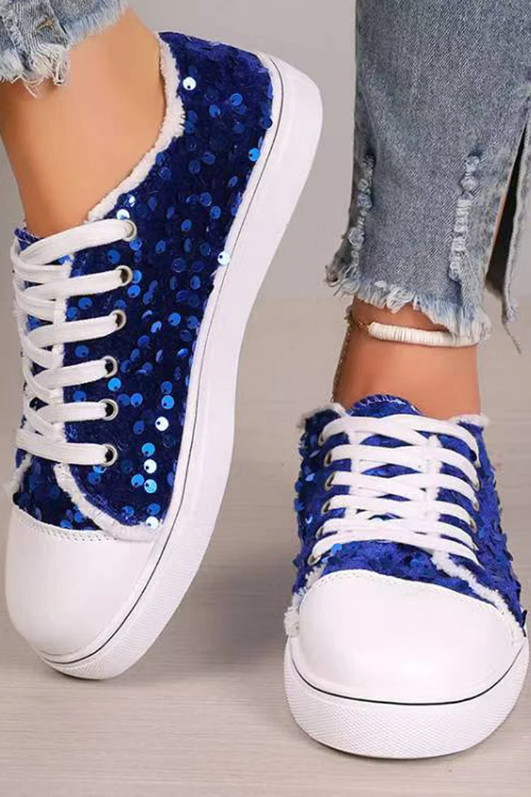 Daily Red Flat Bottom Lace Up Sequin Casual Shoes 2024 - Xpluswear