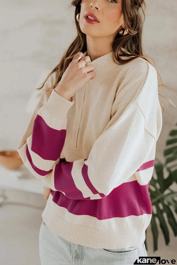 Oversized Stripe Half Zip Sweater