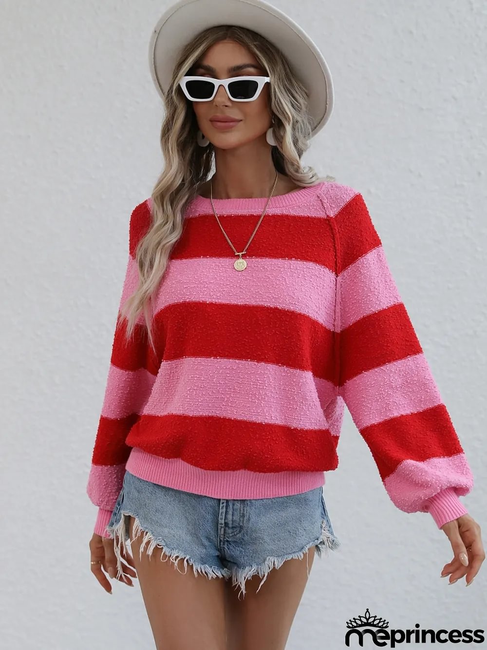 Winter women's Patchwork striped knitting shirt pullover loose sweater women