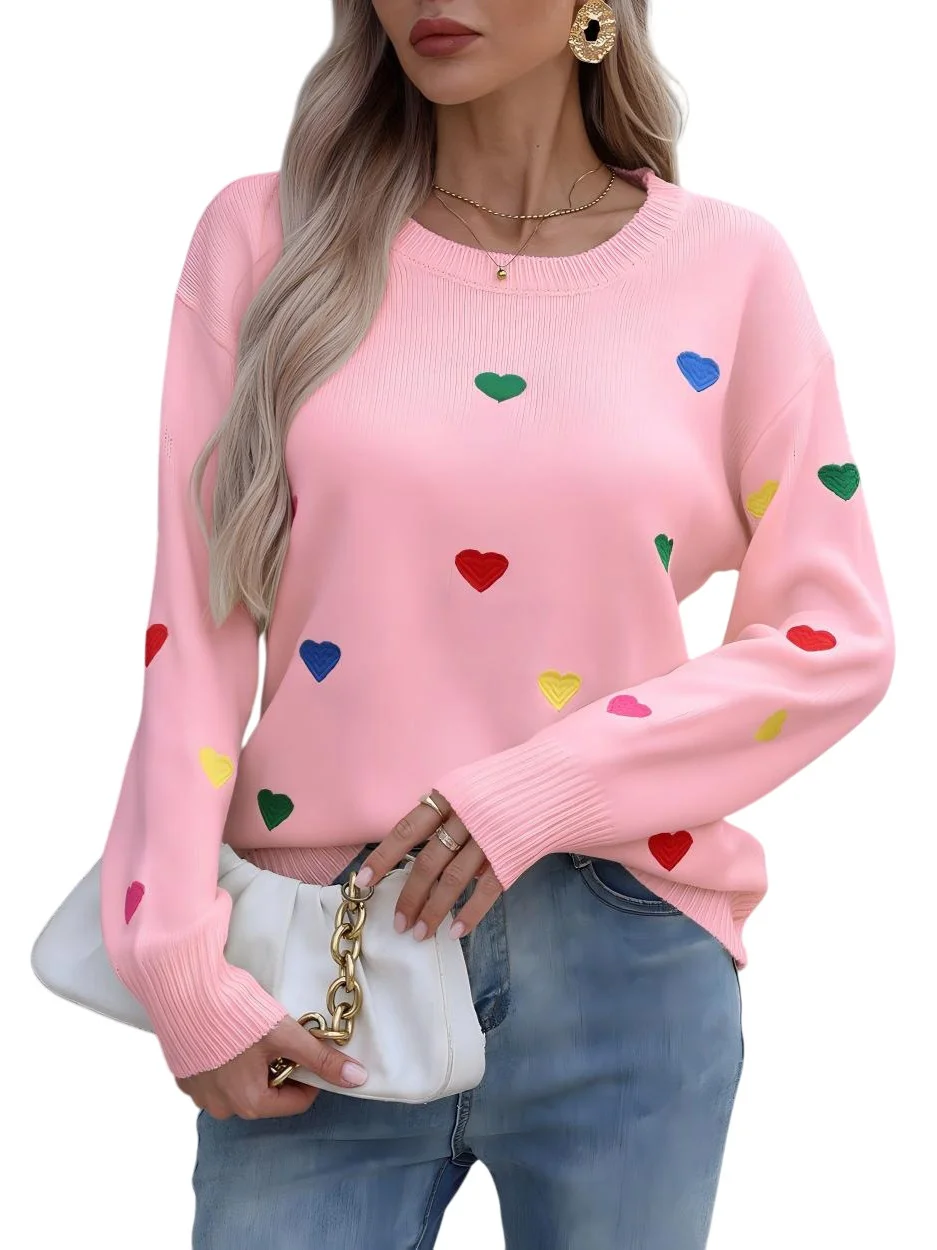 Athvotar Athvotar And Winter Knitted Fashion Color Love Long-Sleeved Collar Collar Sweater Woman