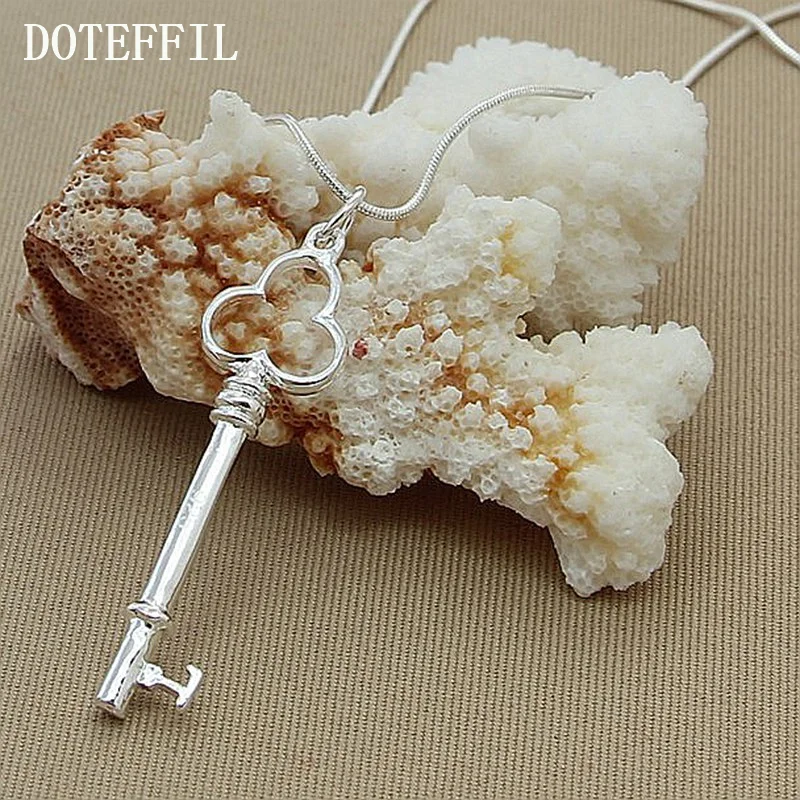 DOTEFFIL 925 Sterling Silver Key Pendant Necklace 18 inch Snake Chain For Woman Jewelry