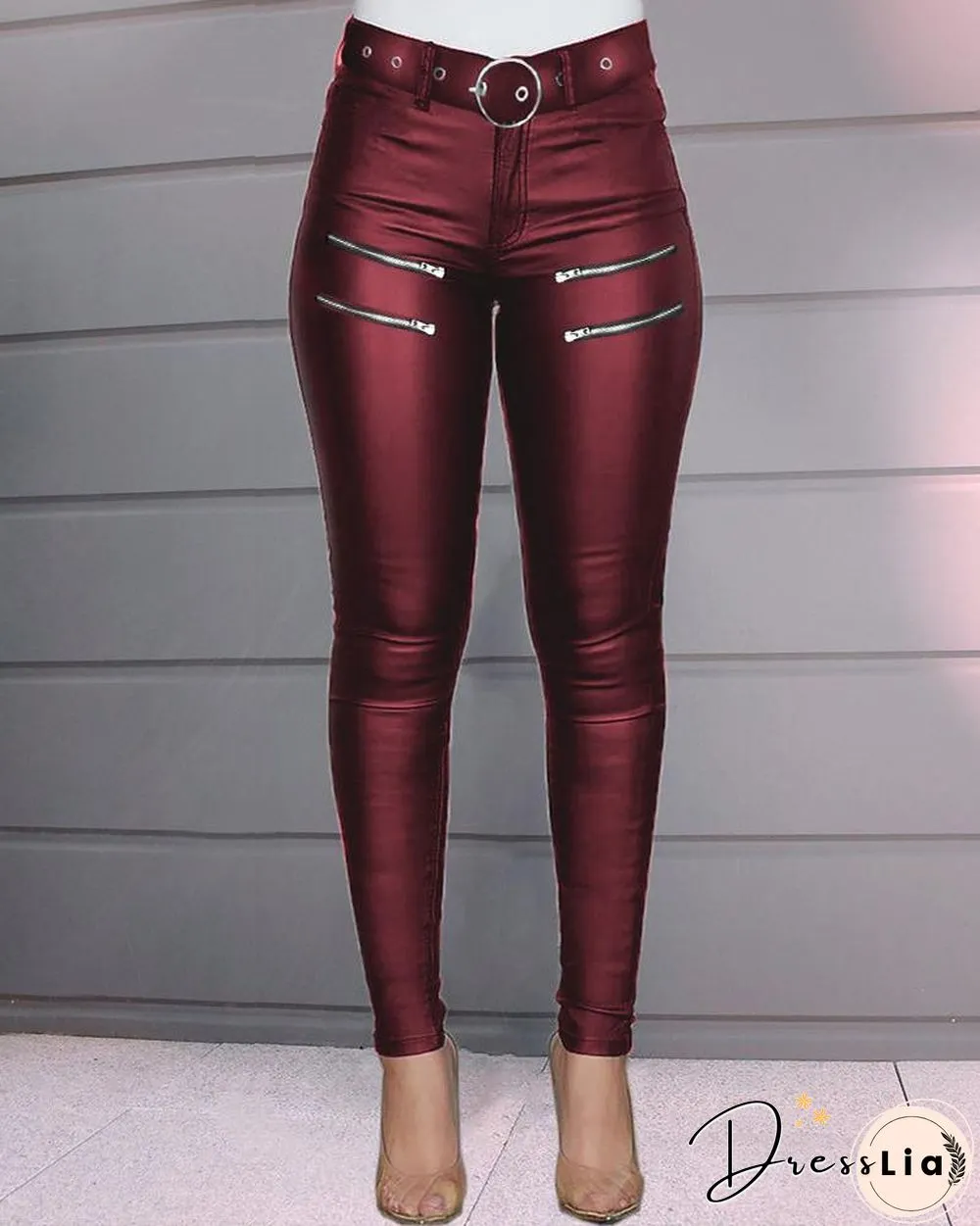 Zipper Design High Waist Skinny Pants P16449