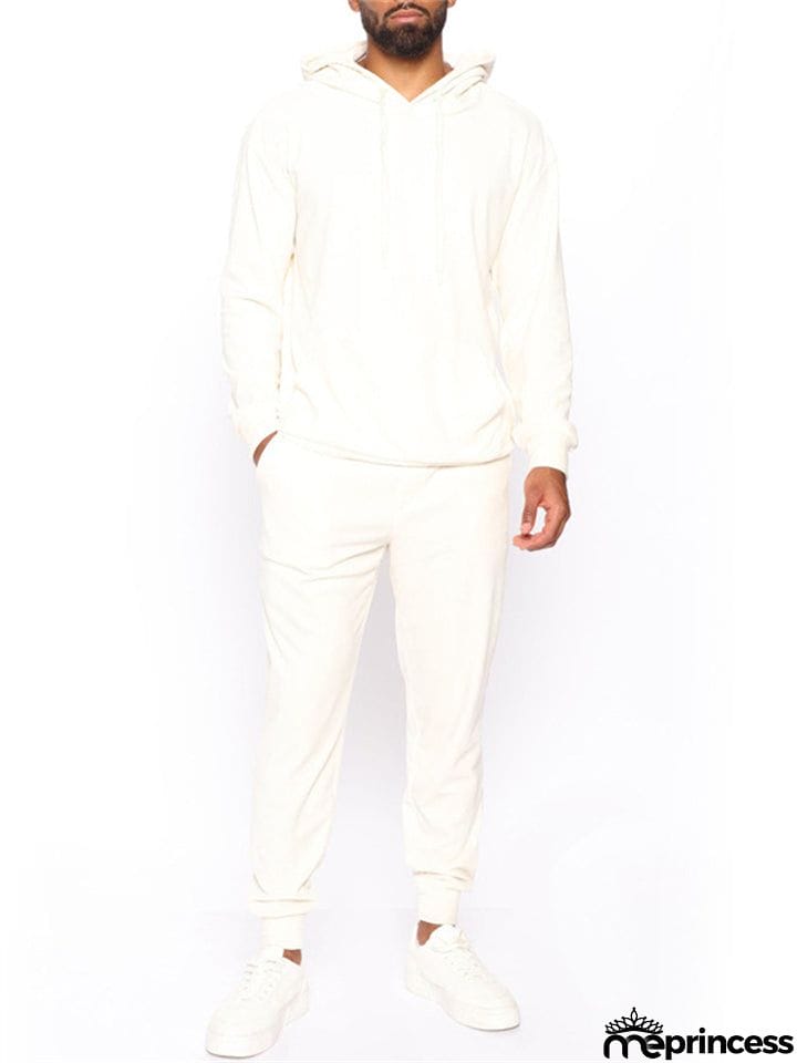 Sporty 2-Piece Pullover Hooded Oversized Sweatshirt Male Velvet Sets