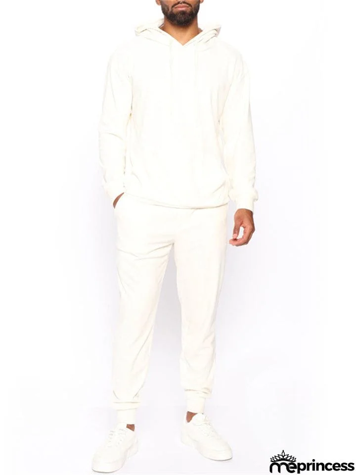 Sporty 2-Piece Pullover Hooded Oversized Sweatshirt Male Velvet Sets